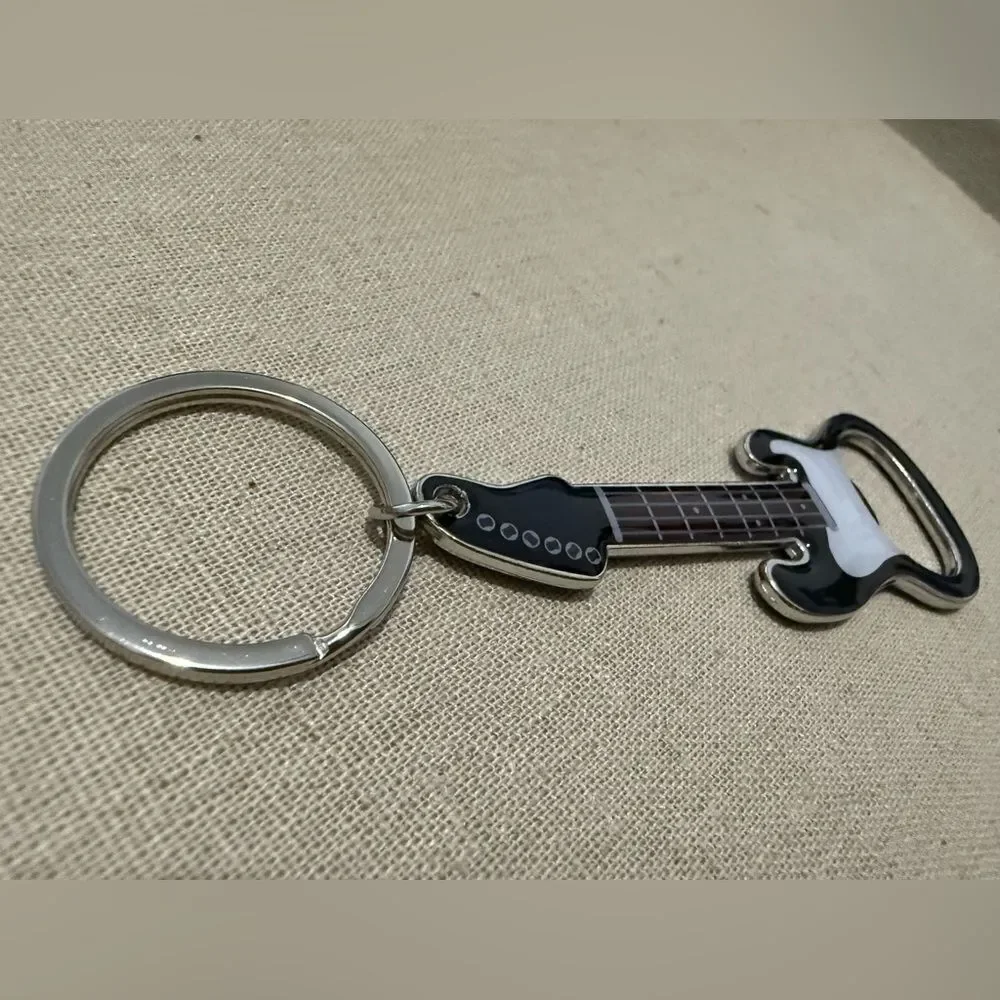 Electric Guitar Keychain Bottle Opener – Rock Music Lover Gift in Black & Silver